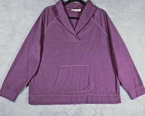 L.L. Bean Womens Sweatshirt Sz 1X Purple Fleece Shawl Collar Cozy Pullover - Picture 1 of 7