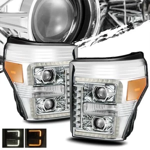 Conjunto de faros proyectores LED DRL/Señal cromados para 2011-2016 F250/F350/F450 - Imagen 1 de 10
