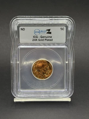 1937 Buffalo Nickel ICG RIPZ Genuine 24K Gold Plated – Certified Coin - Image 1 of 2