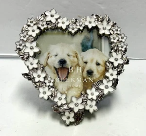 Beekman Home Bilderrahmen Herzform klein silber weiß Blumen Strass - Bild 1 von 9