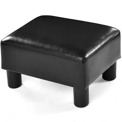 Reposapiés rectangular otomano de cuero PU taburete pequeño con asiento acolchado negro Foto 1 de 4