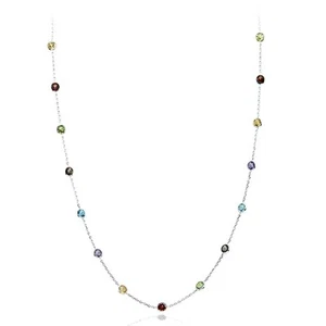 14K White Gold Necklace With Round 4 MM Gemstones By The Yard 20 Inches - Picture 1 of 3