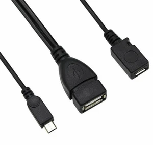 2 In 1 OTG Micro USB Host Power Y Splitter USB Port Terminal Adapter OTG Cable - Zdjęcie 1 z 7
