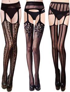 VERO MONTE Women Patterned Fishnet Tights Black Fishnets Net Stockings Pantyhose - Picture 1 of 12