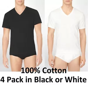 Paquete de 4 Camiseta Calvin Klein CK Cuello en V Blanca o Negra Pequeña Mediana X-Grande Algodón - Imagen 1 de 3