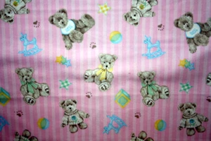 BOYD'S BEARS ON PINK STRIPED FLANNEL  - 100% COTTON FABRIC - Picture 1 of 6