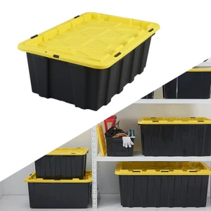 8x 40L Heavy Duty Plastic Storage Container Stackable Tub Tool Box Black - Picture 1 of 4