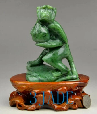 Nefrita Verde Natural Jade Mono Melocotón Talla/Escultura/Estatua Foto 1 de 4