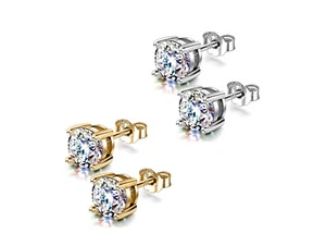 Runde Ohrstecker Solitär Kristall Ohrring Silber Krappen Set Rund CZ Ohrstecker - Bild 1 von 8