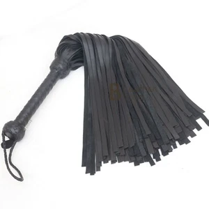 Real Genuine Cow Hide Leather Flogger 100 Falls Black Heavy Duty Thuddy whip - Picture 1 of 3