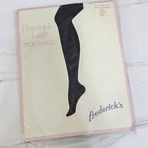 VTG Fredericks of Hollywood M Black All Over Dots Thigh High Lace Top Stockings - Picture 1 of 6