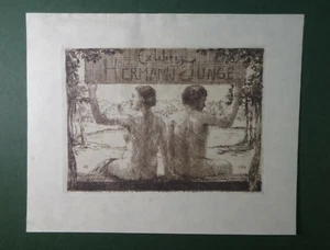  Exlibris A. Schimmerer Couple nachts Paar am See H.Junger, ca 1900 O.Radierung - Foto 1 di 2