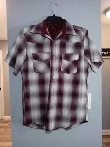 Camisa Starr Western Wear Perla Snap Manga Corta Talla Mediana Borgoña Cuadros Rodeo - Imagen 1 de 7