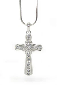 Silver Crystal Stud Cross Pendant Necklace - Picture 1 of 2