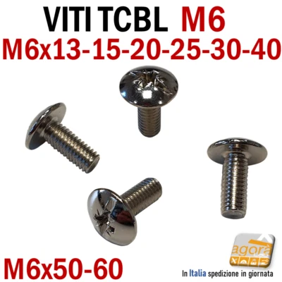 SHOPISNOW 100pz VITI VITE TCBL M 6 NICHELATO TESTA CILINDRICA BOMBATA CROCE TESTA LARGA HQ