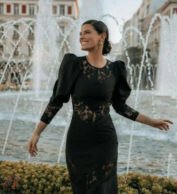 H&M Lace Trimmed SMALL Dress Black BLOGGER FAVE Party Elegant Conscious NWOT - Image 1 of 4