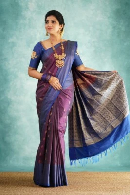 Blusa Saree Sul da Índia Noiva Banarasi Seda Sari Bollywood Festa Casamento Nova - Imagem 1 de 4