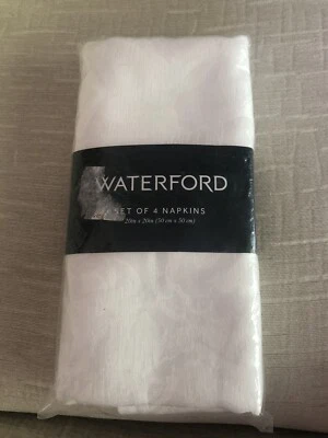 Conjunto de 4 guardanapos WATERFORD brancos elegantes florais poliéster damasco 20”x20” novo na embalagem - Imagem 1 de 4