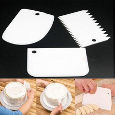 3 Plastic Decorating Cake Scrapers Icing Foundant Baking Round Smooth Jagged