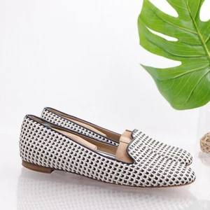 J-Crew Italy Women's Cleo Loafer Size 9.5 Slip On Flat Shoe Navy Ivory Leather - Picture 1 of 17