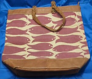Gap Red Project for Africa Pebble Leather & Jute Fish Print Zipper Bucket Tote