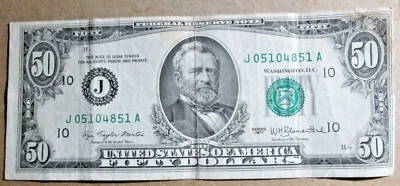 1977 $50 FRN J BLOCK KANSAS CITY J05104851A, XF CONDITION, CIRCULATED - Image 1 of 4