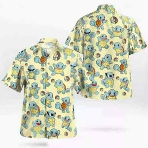 Squirtle Hawaiian Pattern Hawaii Shirt, Aloha Anime Blastoise Button Up Shirt - Picture 1 of 3