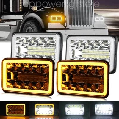 For Kenworth W900 T800 Peterbilt 357 379 378 4pcs 4x6" LED Headlights Hi/Lo DRL - Image 1 of 4