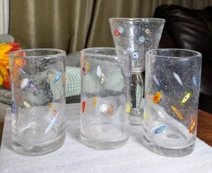 Set 4 VTG Clear Handblown Bullicante Glasses With Scattered Millifiore Art Glass - Picture 1 of 13