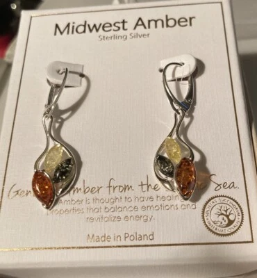 中西部琥珀正品琥珀耳环来自波罗的海 MSRP $68! — 第 1/4 张图片