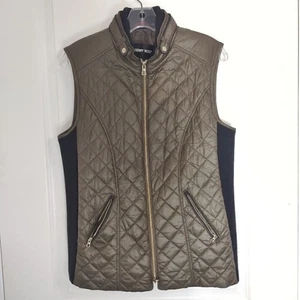 Gerry Weber Brown Vest Quilted Zip Front Black Side Knit2 Front Pockets M - Picture 1 of 10