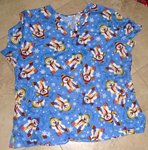 Snowmen Let It Snow Scrub Uniform Top Adult XL Extra Large - Picture 1 of 2