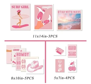 NEW InSimSea Coastal Cowgirl Room Decor Aesthetic Pink Posters 12 Pcs Coastal - Picture 1 of 23