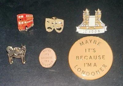 Lot of 6 BURBERRY Enamel Pins London Theme Dog, Bus, Masks, Tower, Genuine NEW - Image 1 of 4