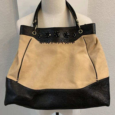 $359 MSRP Tre Vero Leather Satchel Shoulder Bag Black & Tan Jewels VERY CLEAN - Image 1 of 4