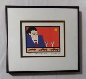 Mid Century Memphis Modern Sgnd Happy Hour Art Martini Mice Print Brown - Picture 1 of 4