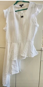 L.N.V. White Blouse Top Dress Handkerchief Hem Size 3X - Picture 1 of 10
