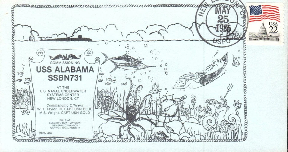 USS ALABAMA SSBN-731 COMMISSIONING MAY 25 1985 NEW LONDON CT CACHET - Image 1 of 1