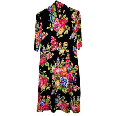Ettitwa by Anthropologie Coreyell Turtleneck Black FloralCowl Midi Dress Medium - Image 1 of 4