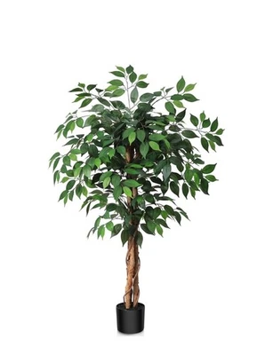 4ft Artificial Ficus Tree W/ Natural Wood Trunk Faux Plant Indoor Outdoor SOGUYI - Image 1 of 3