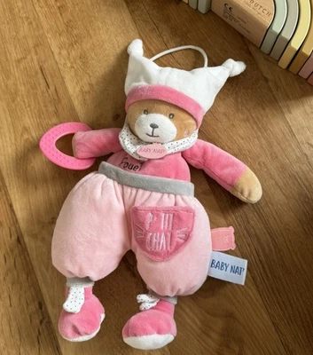 Baby Nat Teddy Bär rosa Rassel Beissring Spieltier Stofftier Schmusetier neu  - Bild 1 von 2
