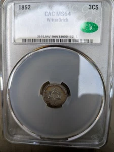 1852 3CS Three Cent Silver CAC MS 64 (PC 666) - Picture 1 of 6