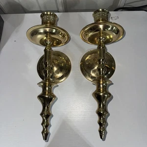Solid Brass Vintage Set Of 2 Candle Holders, Wall Sconce Regency Style 14” - Picture 1 of 7