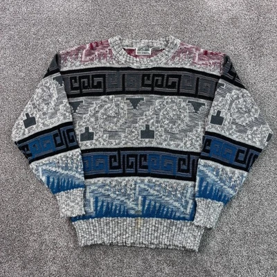 Vintage City Streets Sweater Mens L Gray Geometric Acrylic Blend Knit Abstract — 第 1/4 张图片