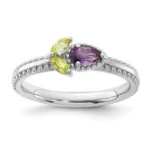 Sterling Silver Stackable Expressions Rhodium-plated Textured Amethyst and Pe... - Picture 1 of 6