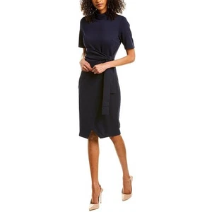 Gracia Womens Black Crepe Knee-Length Work Wrap Dress L BHFO 1716 - Picture 1 of 4
