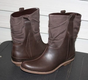 MERRELL ADALINE MID US 8.5 EU 39 Woman"s Boot Brown Leather Fabric Ruching New - Picture 1 of 10