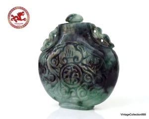 ANTIGUA BOTELLA DE TABACO CHINA TALLADA VERDE JADE JADEÍTA - Imagen 1 de 11