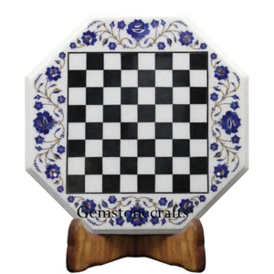White Marble Stone Inlay Chess Board With Hand Carved Chess Pieces, Marble Chess - Picture 1 of 6