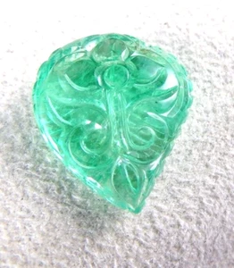 Certified Natural Colombian Emerald Carved 19.22 Ct Loose Gemstone Ring Pendant - Picture 1 of 9